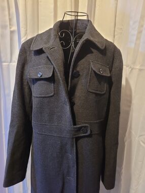 Kenneth Cole Reaction Dark Charcoal Wool-Blend Trench Coat